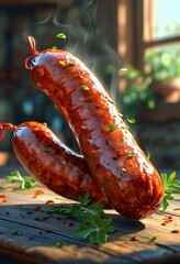 salami sausage with sliced pieces, surrounded by fresh herbs and peppercorns