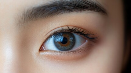 Obraz premium Close-up of a woman's eye with brown and blue colored iris.