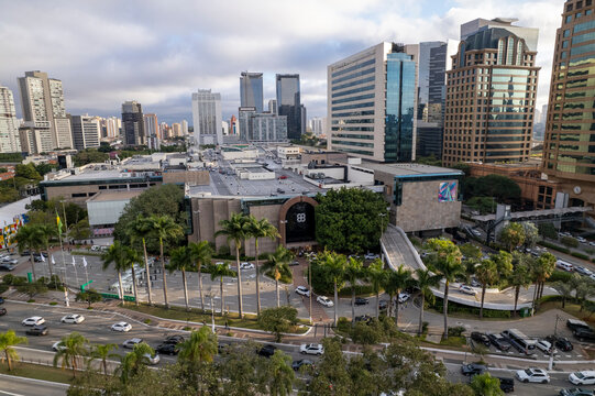 Sao Paulo, SP, Brazil - 10, 2024: Aerial view of Shopping Morumbi in S&atilde;o Paulo showing the busy avenue.