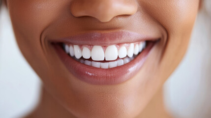 Obraz premium A woman smiles happily after visiting her dentist for a checkup. Regular dental visits are important for keeping your smile healthy and bright.