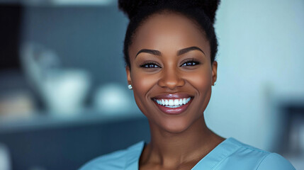 A woman smiles happily after visiting her dentist for a checkup. Regular dental visits are important for keeping your smile healthy and bright.