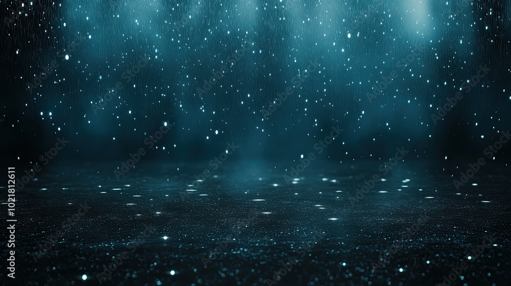 Fototapete Blue binary code pours down in a mesmerizing digital rain, creating an abstract backdrop filled with shimmering stars that enhances its futuristic atmosphere.