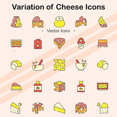 Icons of different cheese types and dairy products.