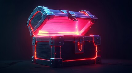 Glowing Open Treasure Chest 3D Render, Game Loot, Mystery Box, Surprise