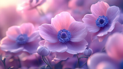 Obraz premium Soft Pastel Pink Flowers with Purple Centers Illustration