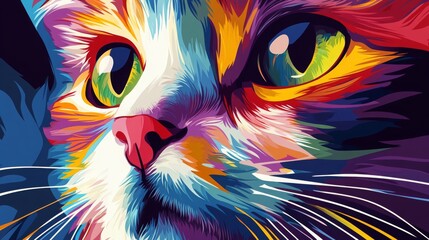 Obraz premium Abstract colorful illustration of a catâ€™s face, graphic design concept. --