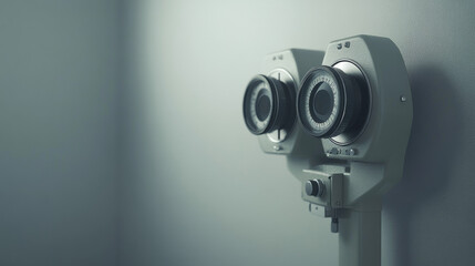 An eye chart, used in hospitals and clinics to test vision, is shown from the side. There's some empty space on the right.