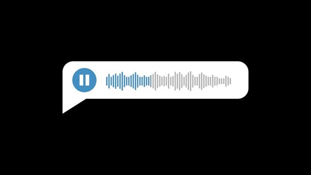 Popup voice message on transparent background with alpha channel. A white bubble with a blue coloured voice message appears on the left. Listening to the voice message on social networks