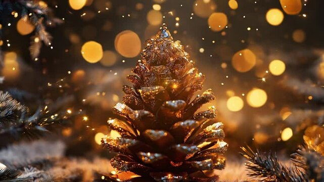 Beautiful New Year's pine cone, shining decoration