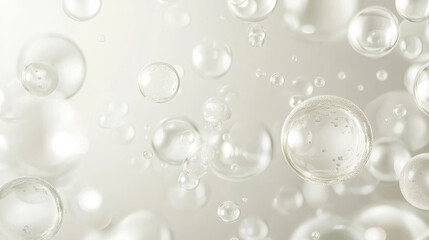 Fototapeta premium Clear, liquid bubbles filled with molecules. This is a collagen serum, a type of skin care product designed to moisturize and improve skin health.