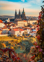city, prague, panorama, architecture, view, castle, town, europe, church, cityscape, old, cathedral, czech, night, travel, building, tower, skyline, sky, sunset, landscape, urban, landmark, autumn © PhiHung