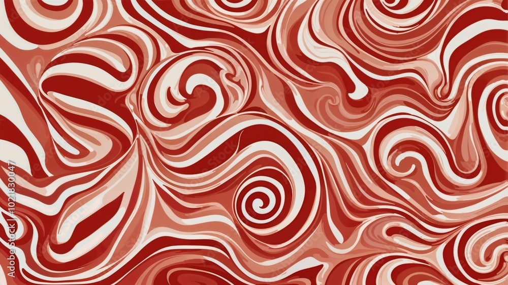 Poster abstract red and white swirling pattern with curved lines for creative background design