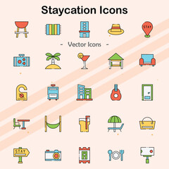 Icons illustrating staycation activities and local tourism.