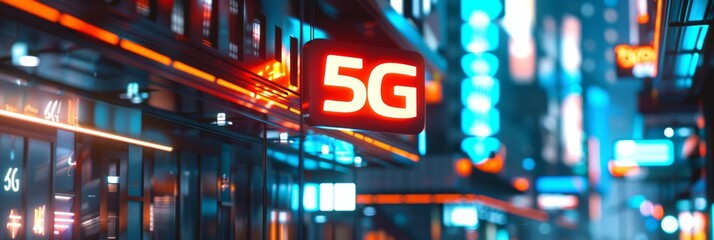Cutting-edge 3D representation of '5G' text in a bustling urban setting