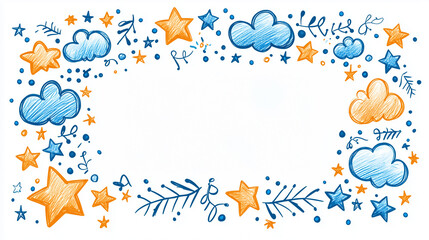 Colorful Doodle Frame with Stars and Clouds