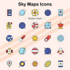 Icons representing sky maps and astronomical charts.