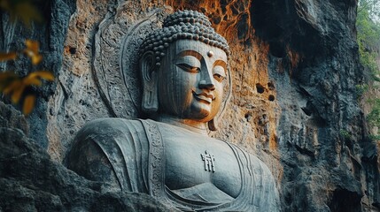 Buddha head in the big forest