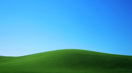 Fototapeta premium Minimalist Landscape of Green Hill and Blue Sky Background