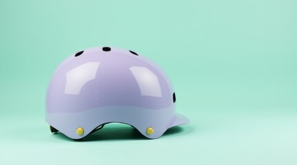 Fototapeta premium A stylish purple helmet displayed against a mint green background, showcasing its design and color in a simple yet appealing setup