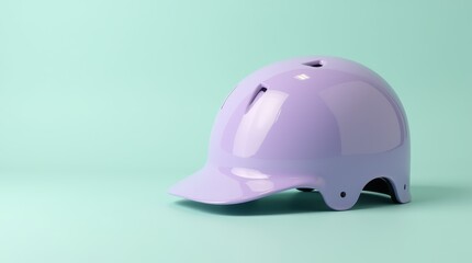 Fototapeta premium A stylish purple helmet displayed against a mint green background, showcasing its design and color in a simple yet appealing setup