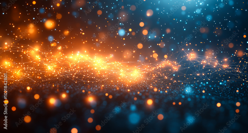 Poster vibrant lights form a dynamic display. a mesmerizing array of orange and blue lights dances across a