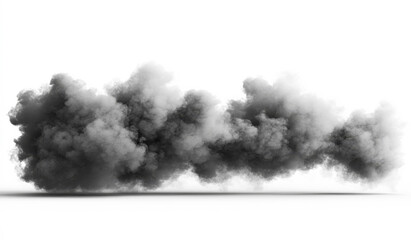 Fototapeta premium Black smoke billowing against a white background. Dark smoke rises, filling the space with an intense, dramatic effect, creating a striking contrast against a bright backdrop.