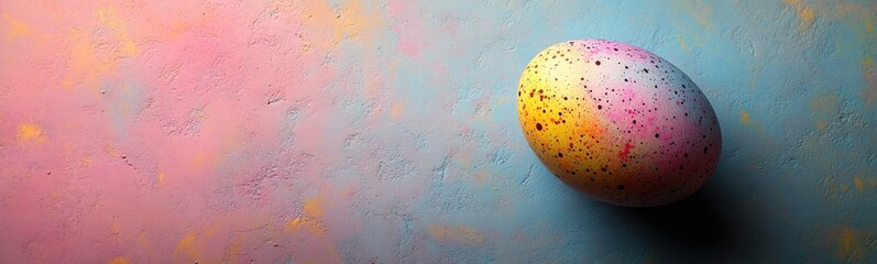 Brightly colored painted easter egg on a pink and blue wall - Powered by Adobe