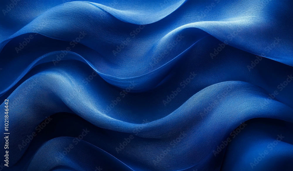 Poster elegant deep blue fabric draped in soft waves. luxurious deep blue fabric gently flows, creating smo
