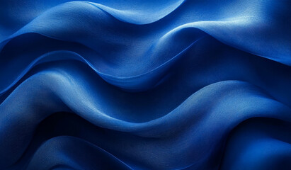 Obraz premium Elegant deep blue fabric draped in soft waves. Luxurious deep blue fabric gently flows, creating smooth waves that highlight its rich texture and color, capturing light beautifully.