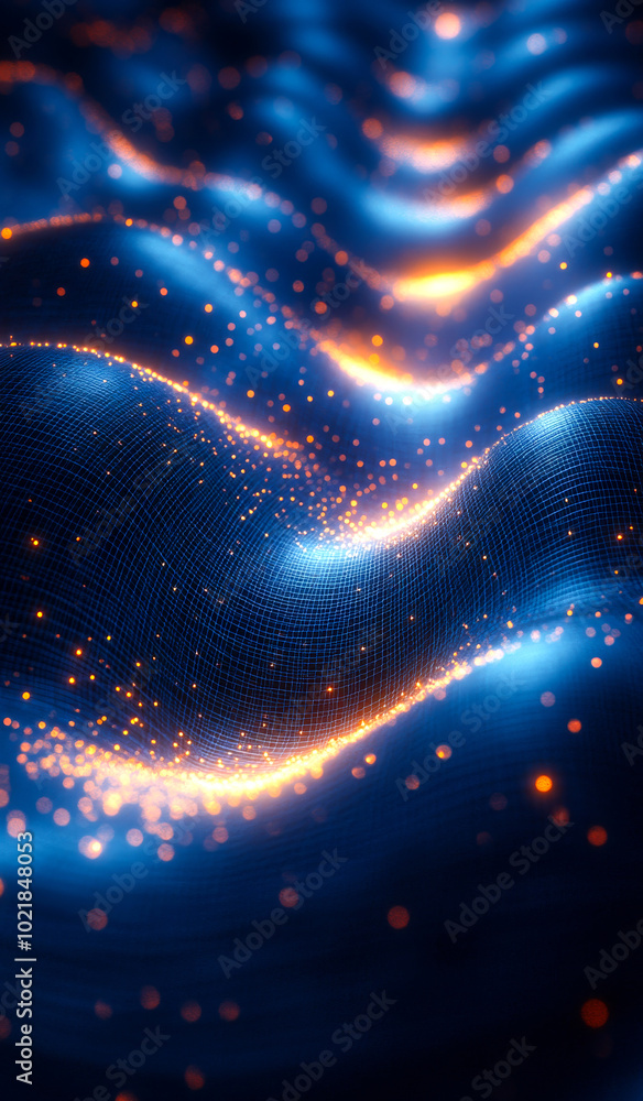 Poster abstract waves of light flowing in vibrant colors. vibrant waves flow with glowing particles, creati