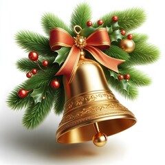 gold Christmas bells isolated on a white background. symbol of Christmas, school bell, vintage bell