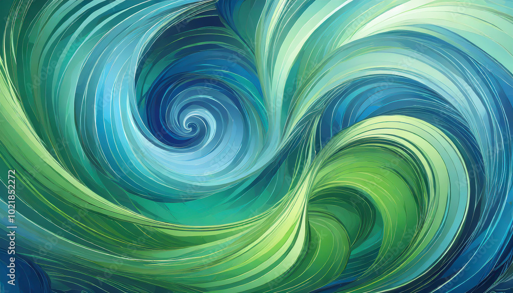 Poster swirling patterns of blue and green create a stunning abstract design resembling ocean waves and cur