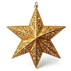 Fototapeta premium Golden Star Christmas Tree Star, Isolated on a white background