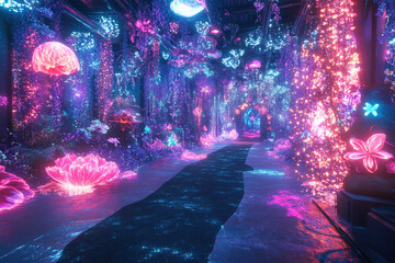 Obraz premium Enchanted Neon Forest Path 