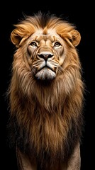 Fototapeta premium A close-up of a lion's face on a black background