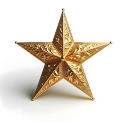 Fototapeta premium Golden Star Christmas Tree Star, Isolated on a white background
