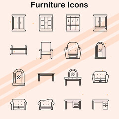 Icons representing various types of furniture for home and office.