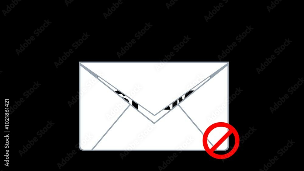 Poster video animation spam email concept, of a letter envelope with a forbidden symbol and a text. on a tr