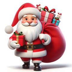 3D cartoon character Santa Claus Marry Christmas happy smile, Santa Claus's character is isolated on a white background.