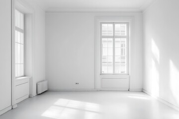 Fototapeta premium Empty White Room With Sunlight Streaming Through Windows