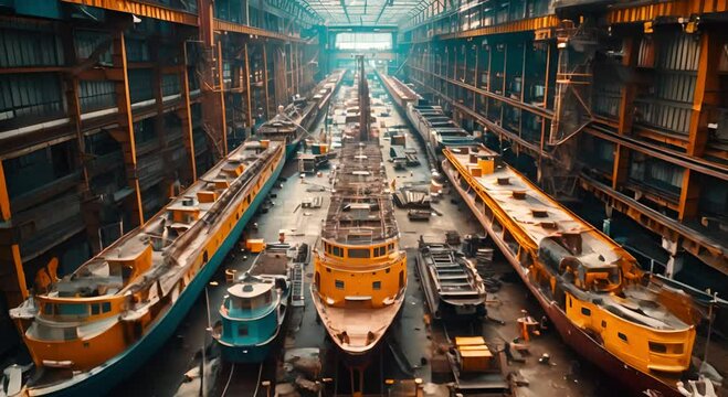 Shipyard with Several Vessels Under Construction