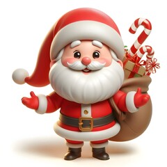 3D cartoon character Santa Claus Marry Christmas happy smile, Santa Claus's character is isolated on a white background.