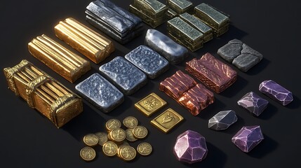 Game Assets,  Stone, Gold, and Gems Texture Pack for 3D Design