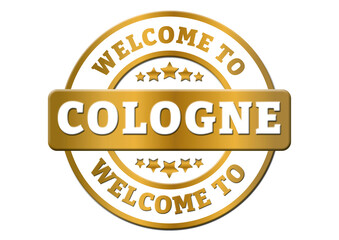 gold sticker welcome to Cologne Germany