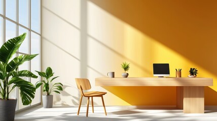 Serene Scandinavian Interior with Minimalist Wooden Furniture, Pastel Walls, and Abundant Natural Light | Copy Space Design,3D rendering