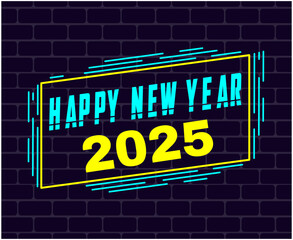 Obraz premium 2025 Happy New Year Cyan And Yellow Neon Design Festive Elegant Abstract Vector Illustration