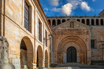 Fototapeta premium View of the impressive facade of the Romanesque collegiate church of Santa Juliana in Santillana del Mar, Cantabria, Spain