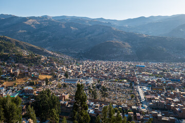 Huaraz Cityscape with View of the Old Cemetery on a Sunny Day in the Ancash Region, Peru
