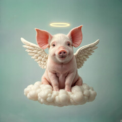 pig with wings on the cloud