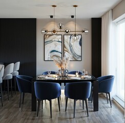 A beautiful kitchen table in a luxurious and stylish kitchen..